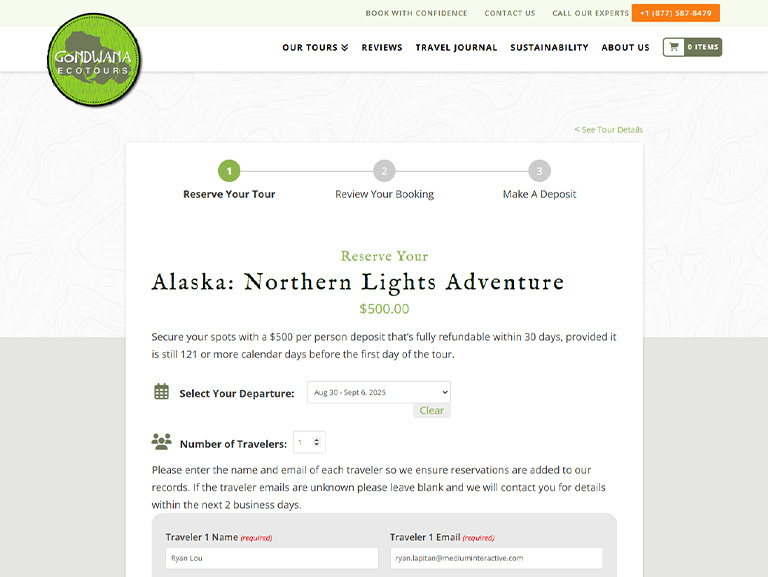 gondwana ecotours checkout step 1