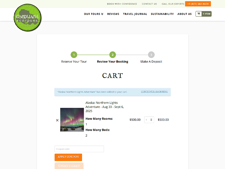gondwana ecotours checkout step 2