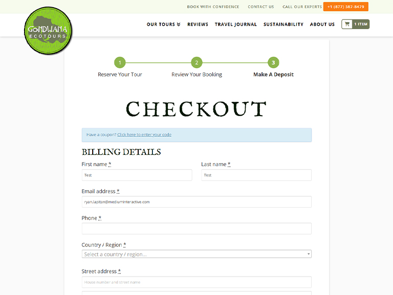 gondwana ecotours checkout step 3