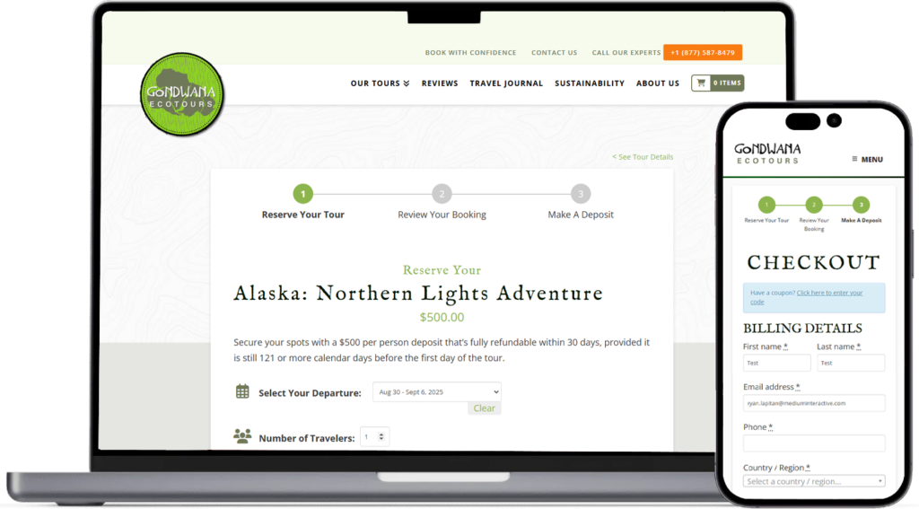 gondwana ecotours ecommerce laptop phone