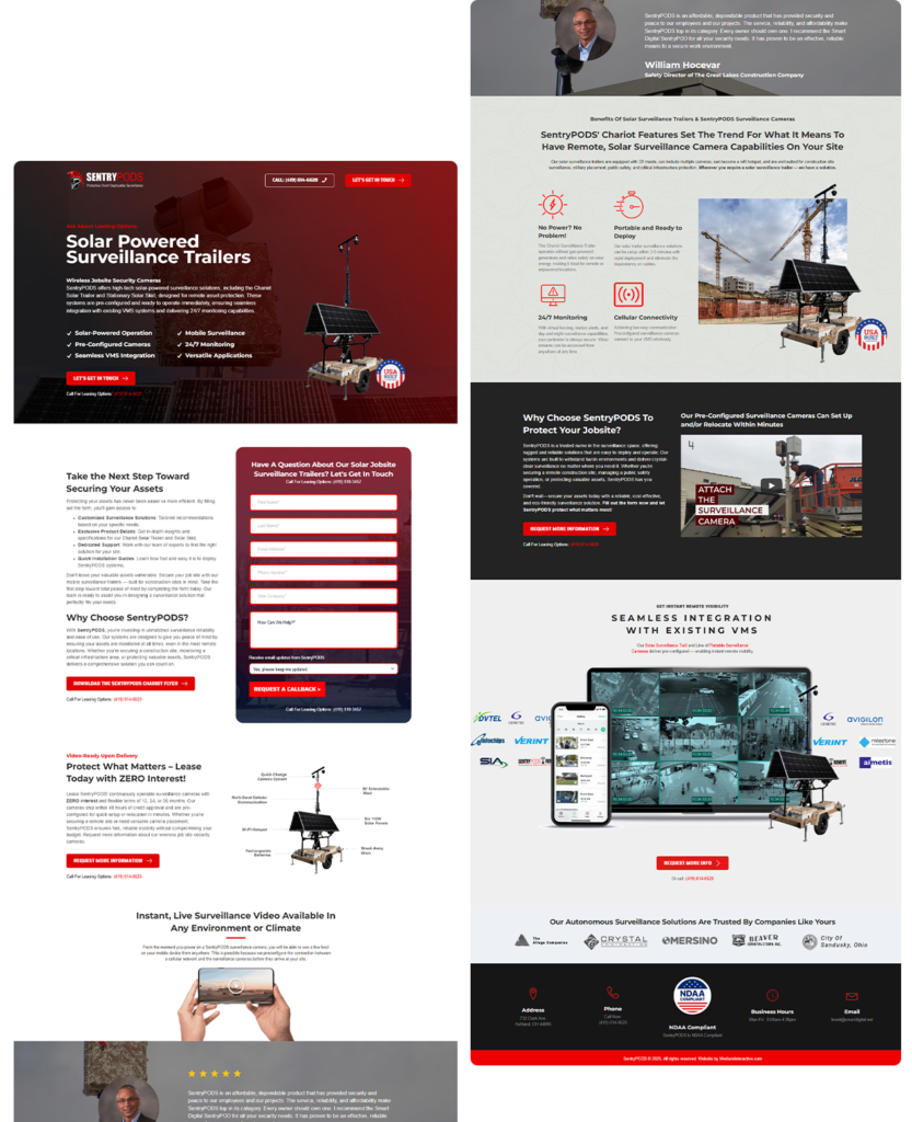 sentry pods landing page sections